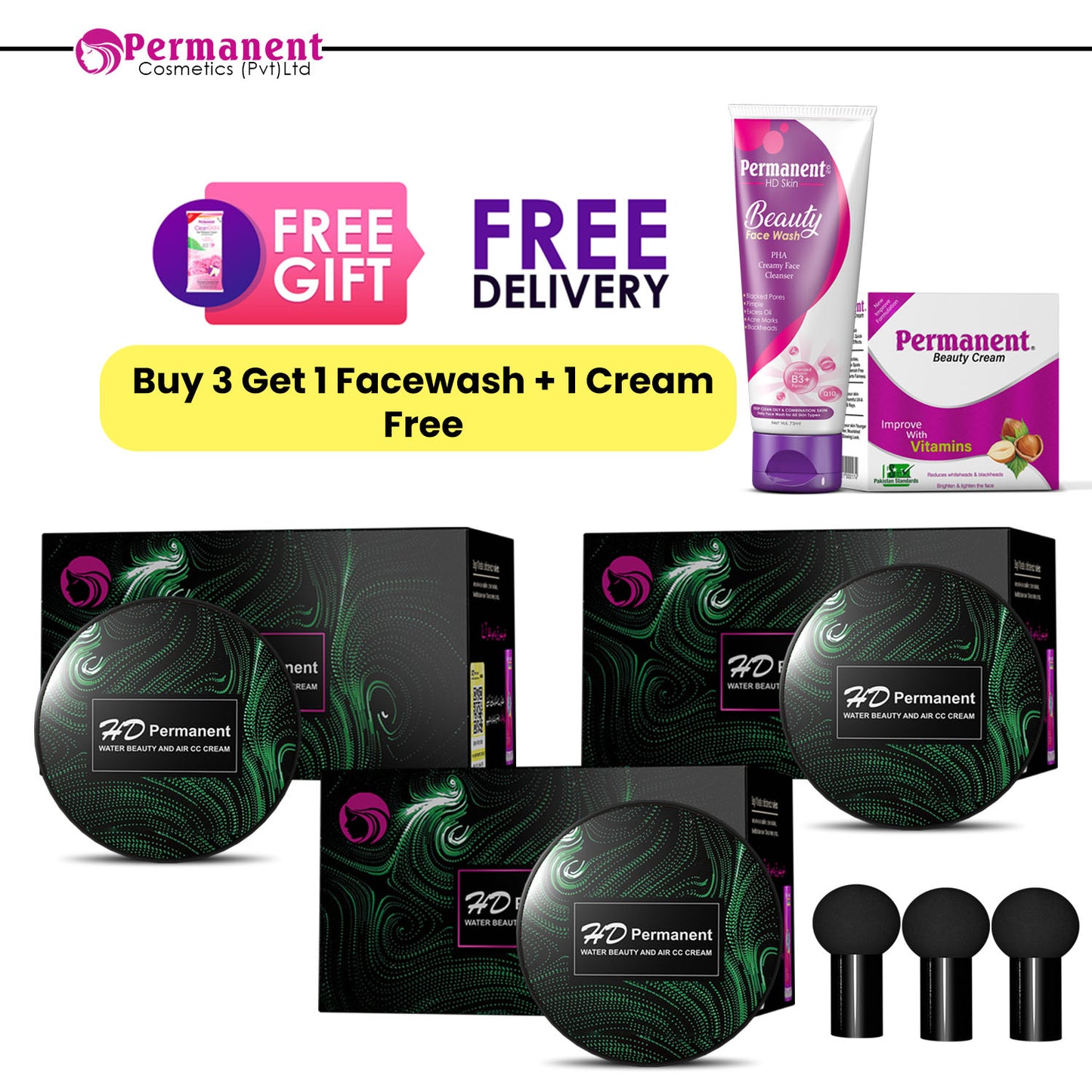 HD Permanent Foundation  (Buy 3 Get 1 Facewash + 1 Cream Free)