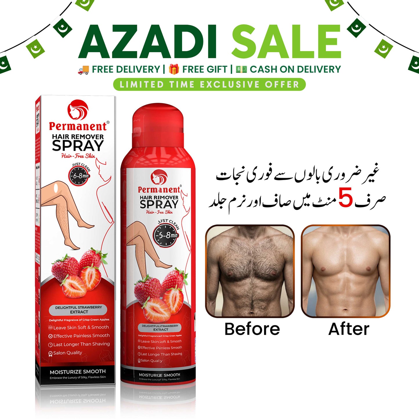 Permanent Hair Removal Spray Strawberry Flavor (200ml)