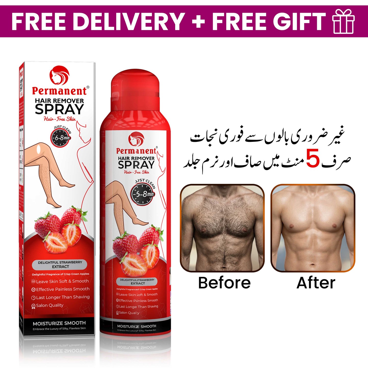 Permanent Hair Removal Spray Strawberry Flavor (200ml)