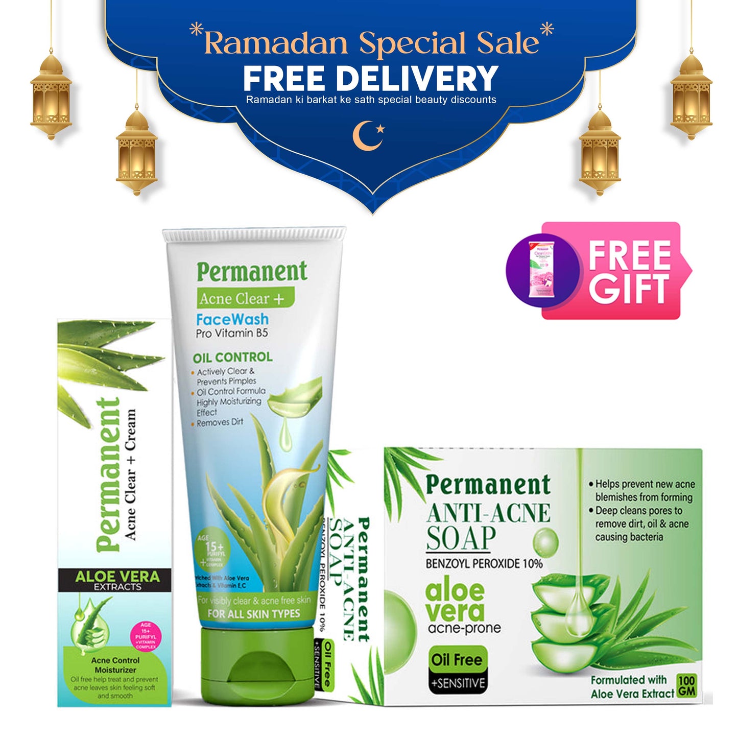 Permanent Acne Care Kit (Acne Facewash, Acne Cream & Acne Soap)